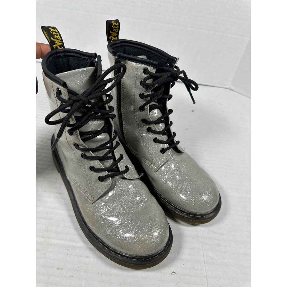 Dr. Martens 1460 Glittery Silver Combat Boots Side Zip US 6L 5M UK 4 EU 37